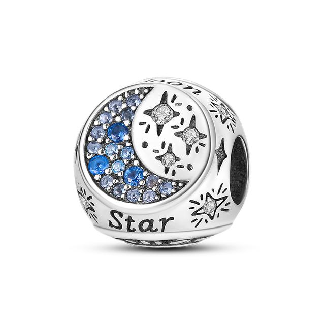 925 Sterling Silver Glowing Stars Moon Sun Rainbow Dangle Charms Beads Bracelet Necklace Jewelry Women