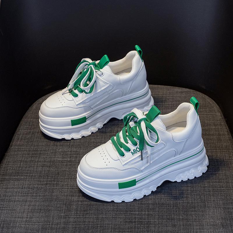 Thick-soled Leather Surface Heightening Dad Shoes Girl 2025 New Ins Fried Street Casual Breathable Muffin Shoes Little White Shoes