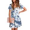 Women's Summer V-neck Casual Beach Dress Short Sleeve Floral Print Dress
