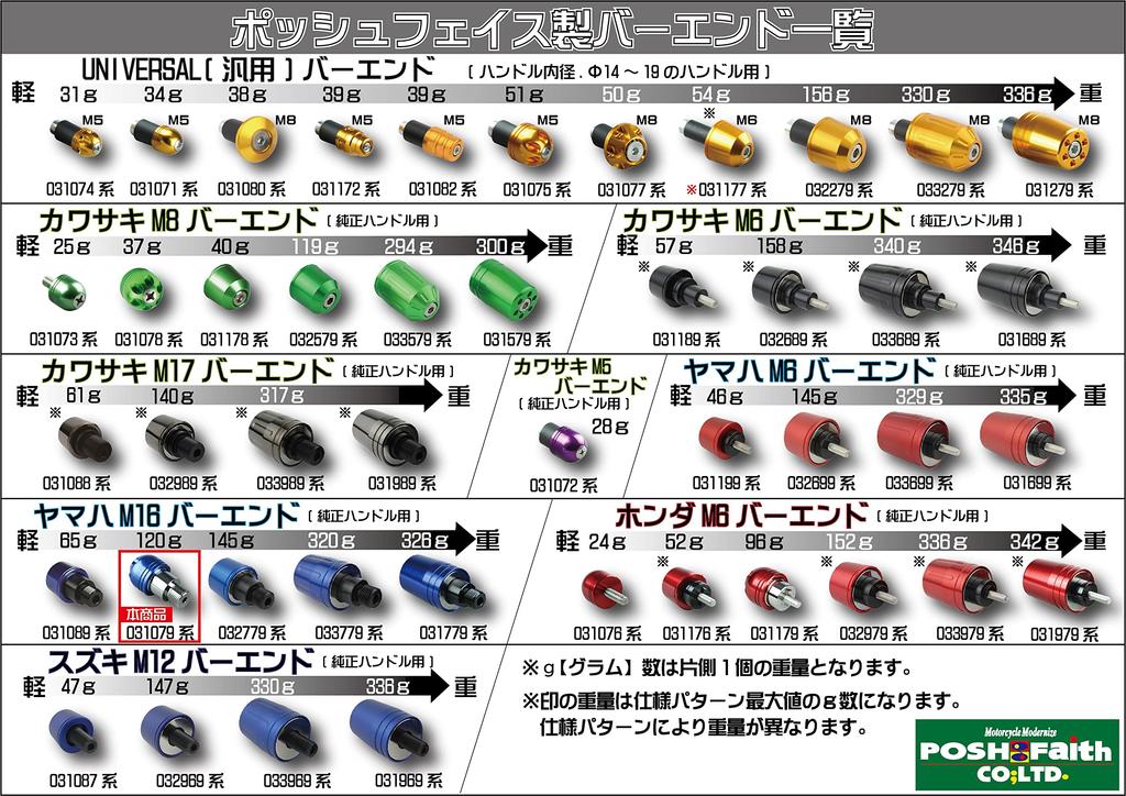 POSH 031079-14-10 Motorcycle Goods Handlebar End Big Bar End M16 for Yamaha Cars (Weight