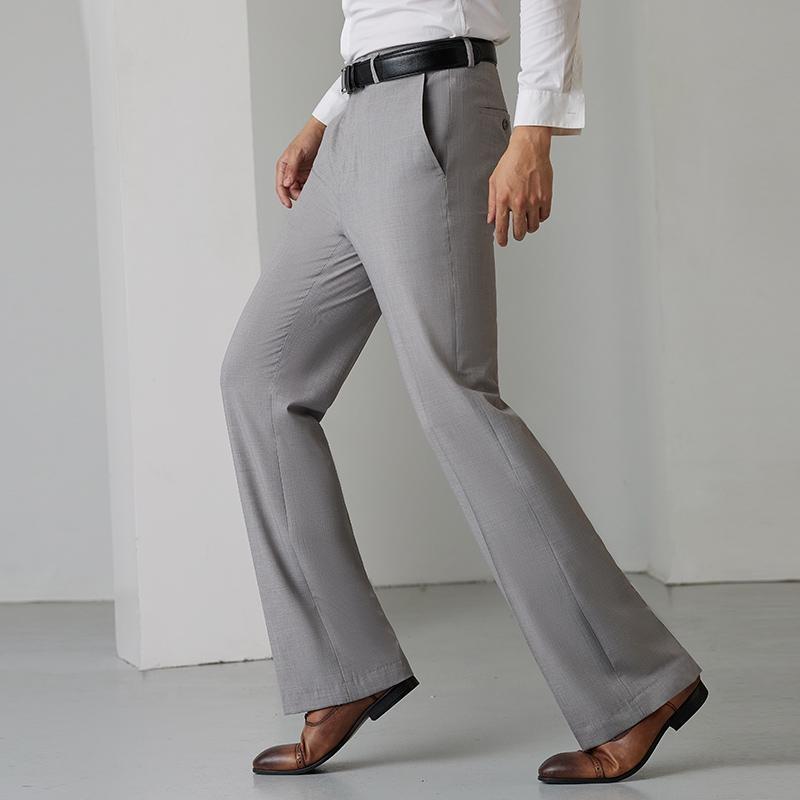 Men Bell Bottom Flare Pants Slim Fit Breathable Stretch Formal Dress Trousers Vintage
