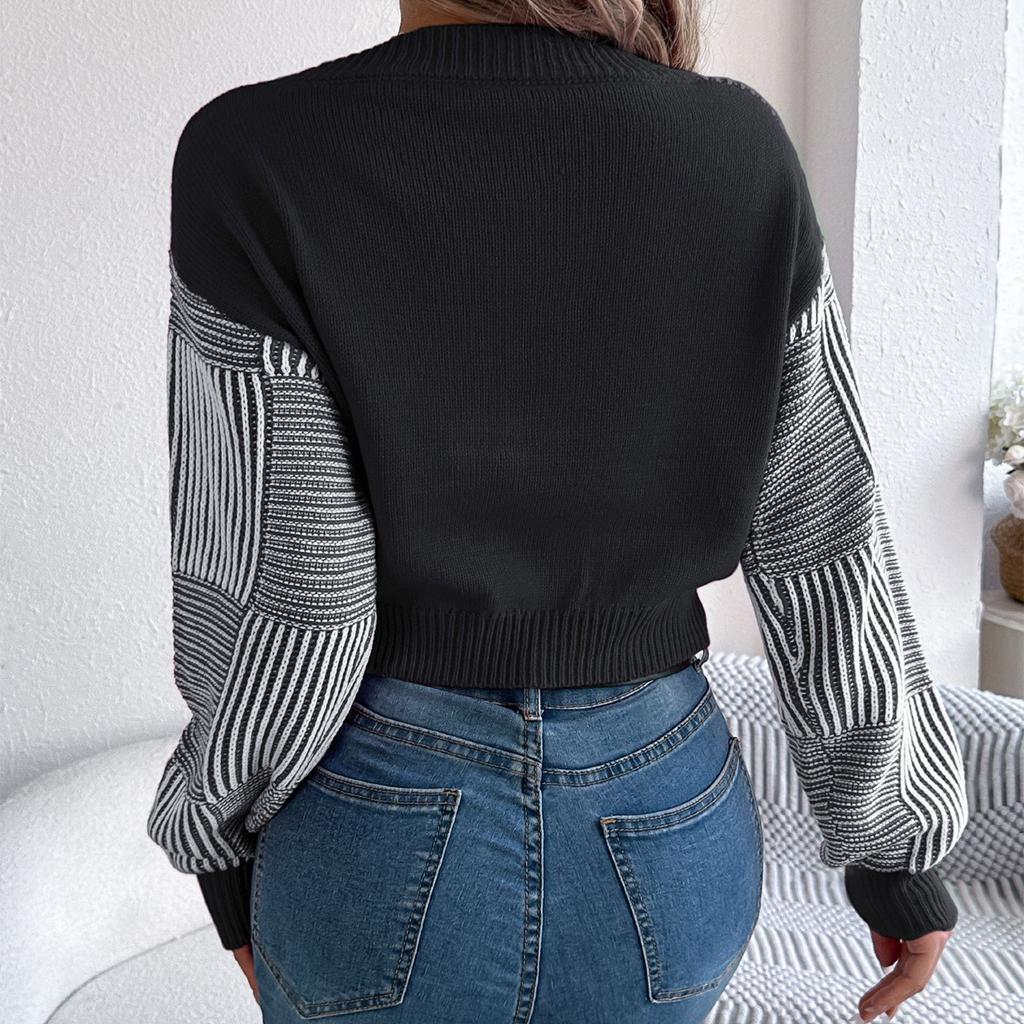 Женский свободный повседневный полосатый свитер с V-образным вырезом и длинными рукавами, топ-пуловер