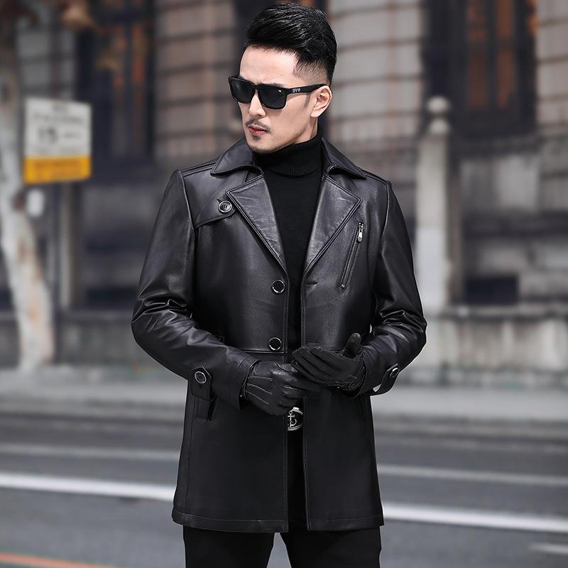 Весна и осень Натуральная кожаная куртка мужская средней длины Мужская костюмная куртка из овчины Деловая ветровка
