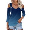 Women's Casual Shirt Blouse Print V-neck Sexy Cold Shoulder 3/4 Sleeve Top