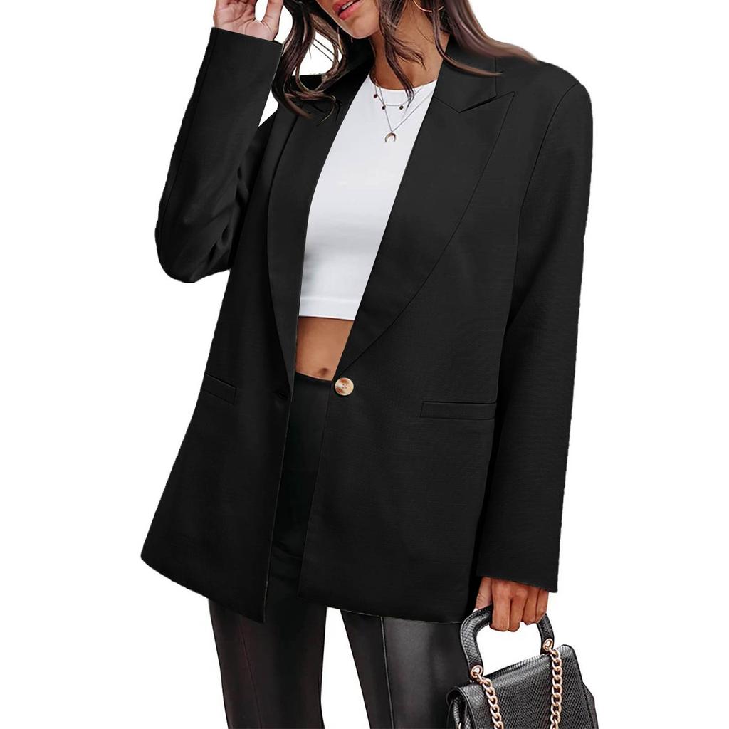 Women's Work Casual Long Sleeve V-Neck Single Button Solid Color Coat