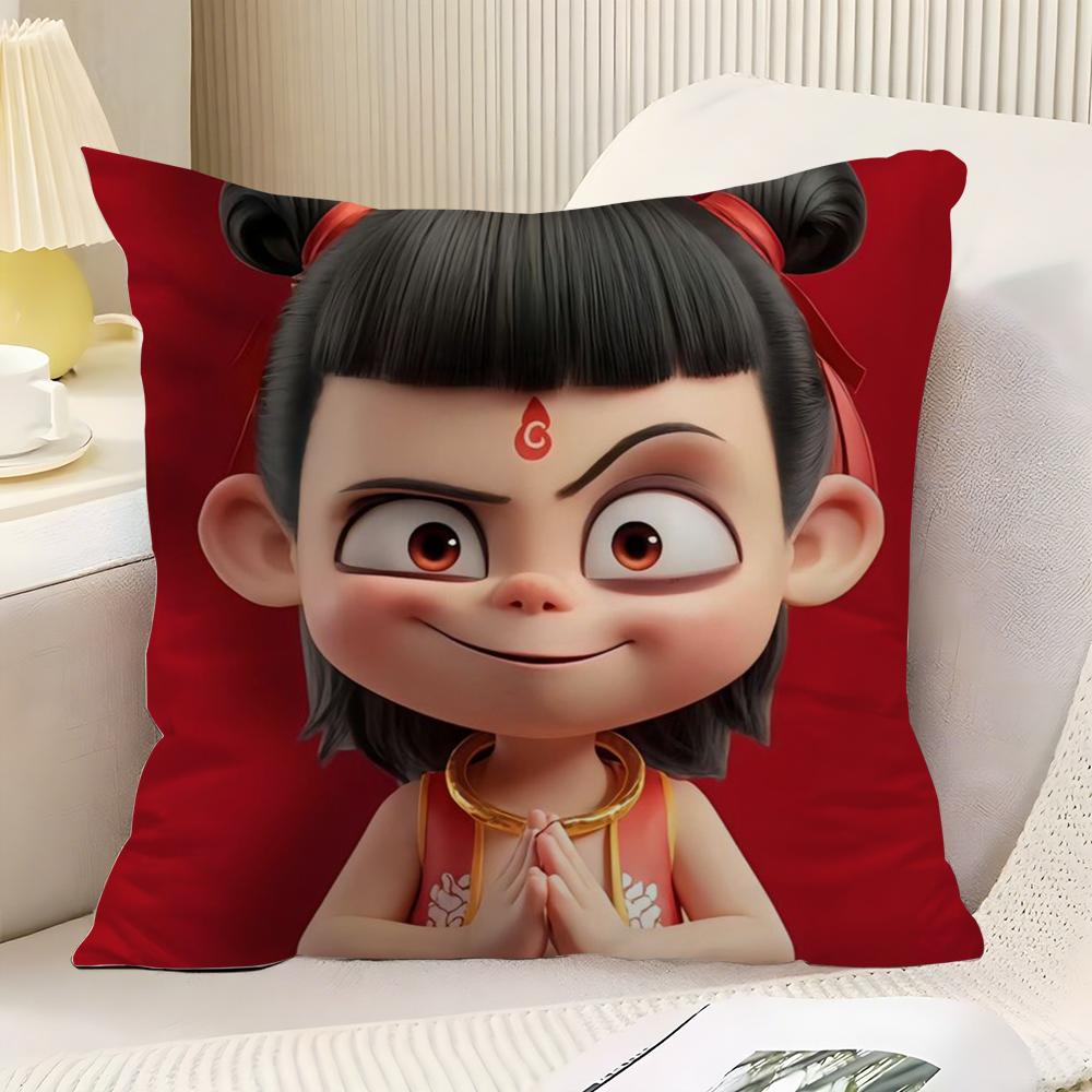 Famous Movie NNezha Cushion Cover Plush Fabric Soft DoubleSided Printed Sofa Warm Winter Home Child Gift Pillow Case