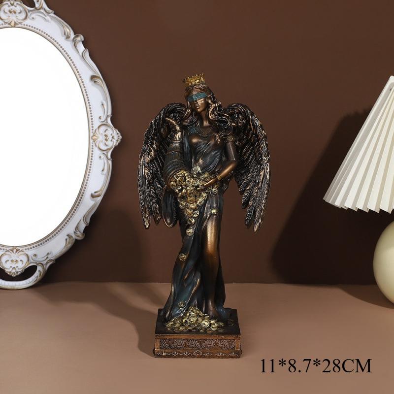 Статуи греческих мифологических фигур Богиня богатства статуэтка Счастливый ангел богатства Полимерная скульптура Домашний офис Настольный декор