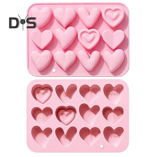 Silicone Moulds 12 Link 6 Different Heart Shape Non-Stick Heat-resistant Food-grade Soft Silicone Molds for Chocolates