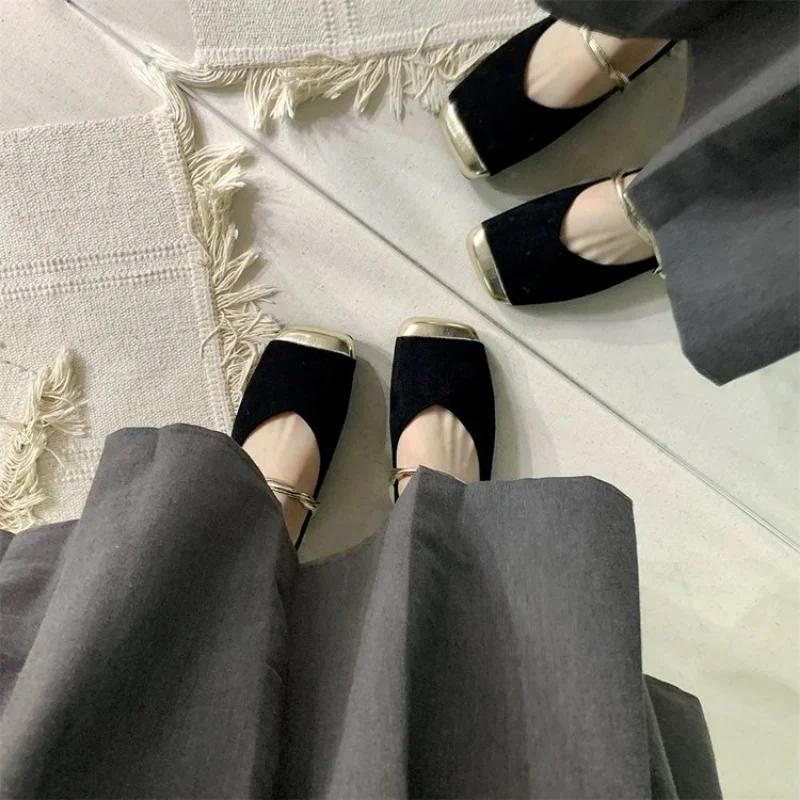 Мода 2024 года, летние новые женские туфли Мэри Джейн, мягкие повседневные туфли для улицы, балетки на плоской подошве, с круглым носком, с неглубокими шлепанцами, дизайнерские туфли