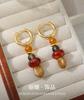 Original design earrings, natural agate picture stone beaded earrings, niche personality retro high-end earrings, women