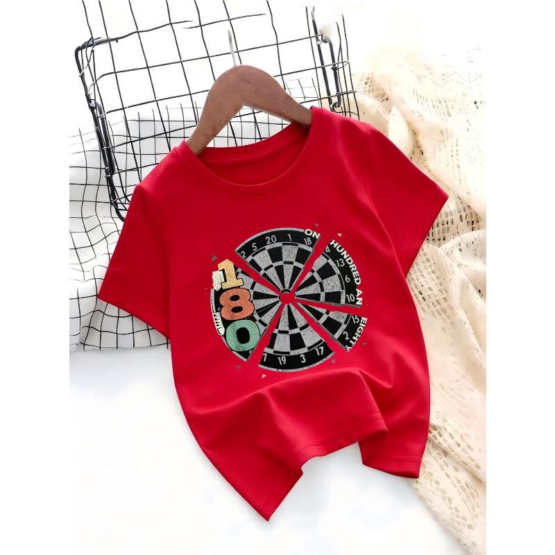 Kids Cartoon Dart Number Print Crewneck Short Sleeve Casual Tee