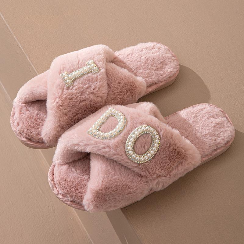 Plush Slippers for Women's Indoor Leisure Cross Plush Slippers Cotton Home Slippers Women Shoes Chanclas Mujer