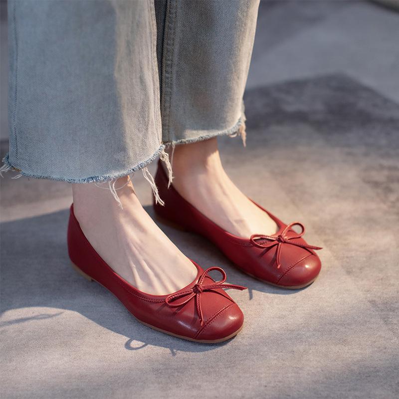 Балетки на плоской подошве, женские классические повседневные лоферы, элегантные красные модные легкие туфли с бантом для женщин, весна/осень, ПУ