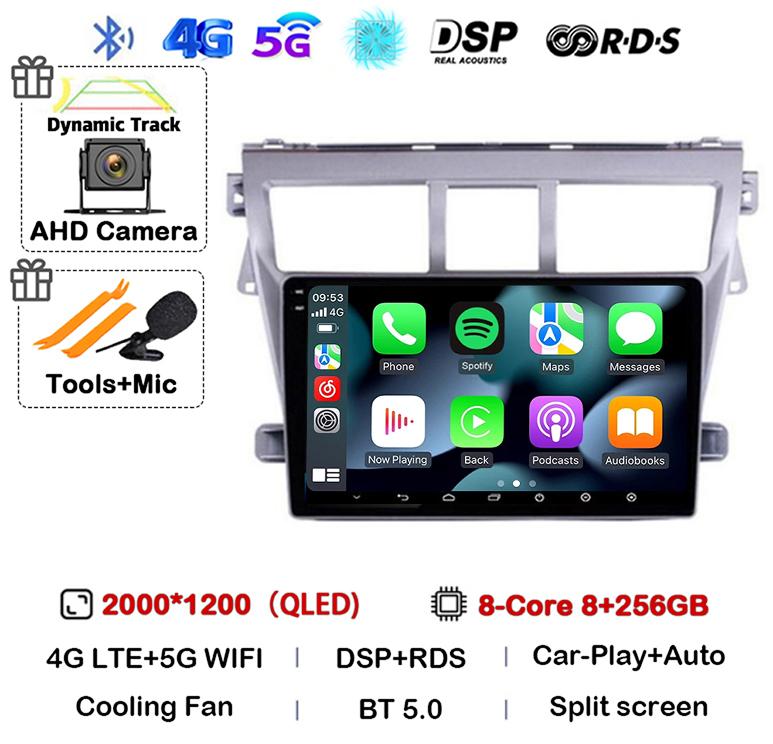 Android 14 Carplay Автомагнитола для Toyota Vios Yaris 2007 2008 2009 2010 2011 2012 Мультимедийный Видеоплеер 4G WIFI GPS Стерео