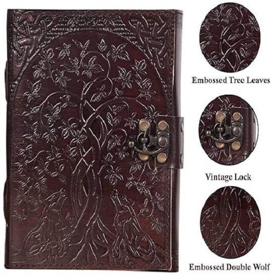 Кожаный дневник ручной работы с тиснением звезды, путешествия и двойного волка. Дневник со старинным замком для альбома художника, альбома для вырезок, рисунков, письма и т. д.