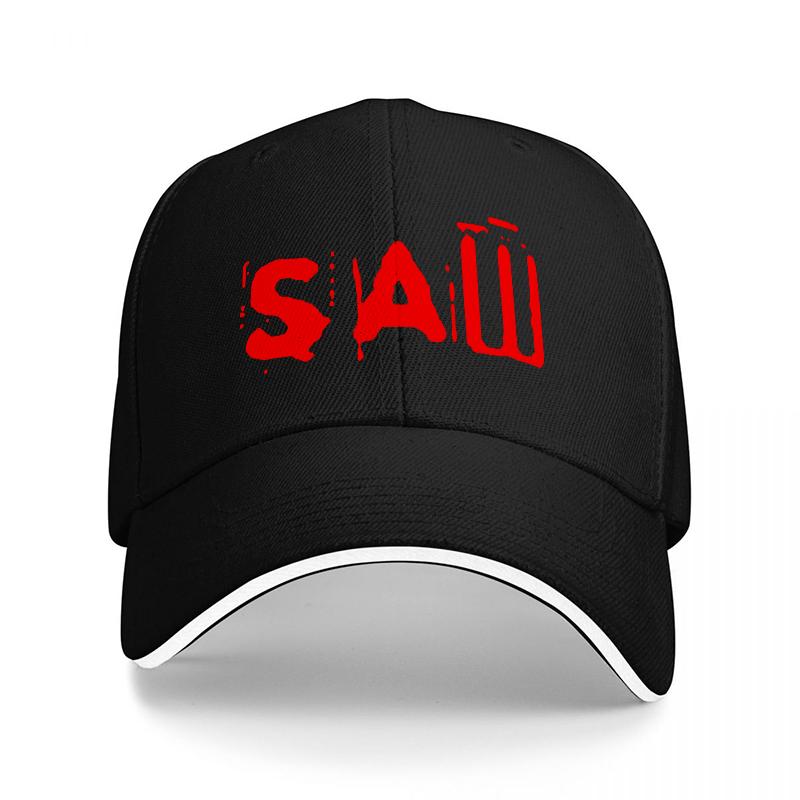 SAW Movie Logo Black Baseball Cap with Red Horror Design for Fans of the Classic Thriller Film Series