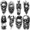 3 шт. Временные Татуировки Черно-Серый Реализм Демон Летучая Мышь Череп Череп с Кошкой Череп с Орлом и Змеей Для Рук Бедер