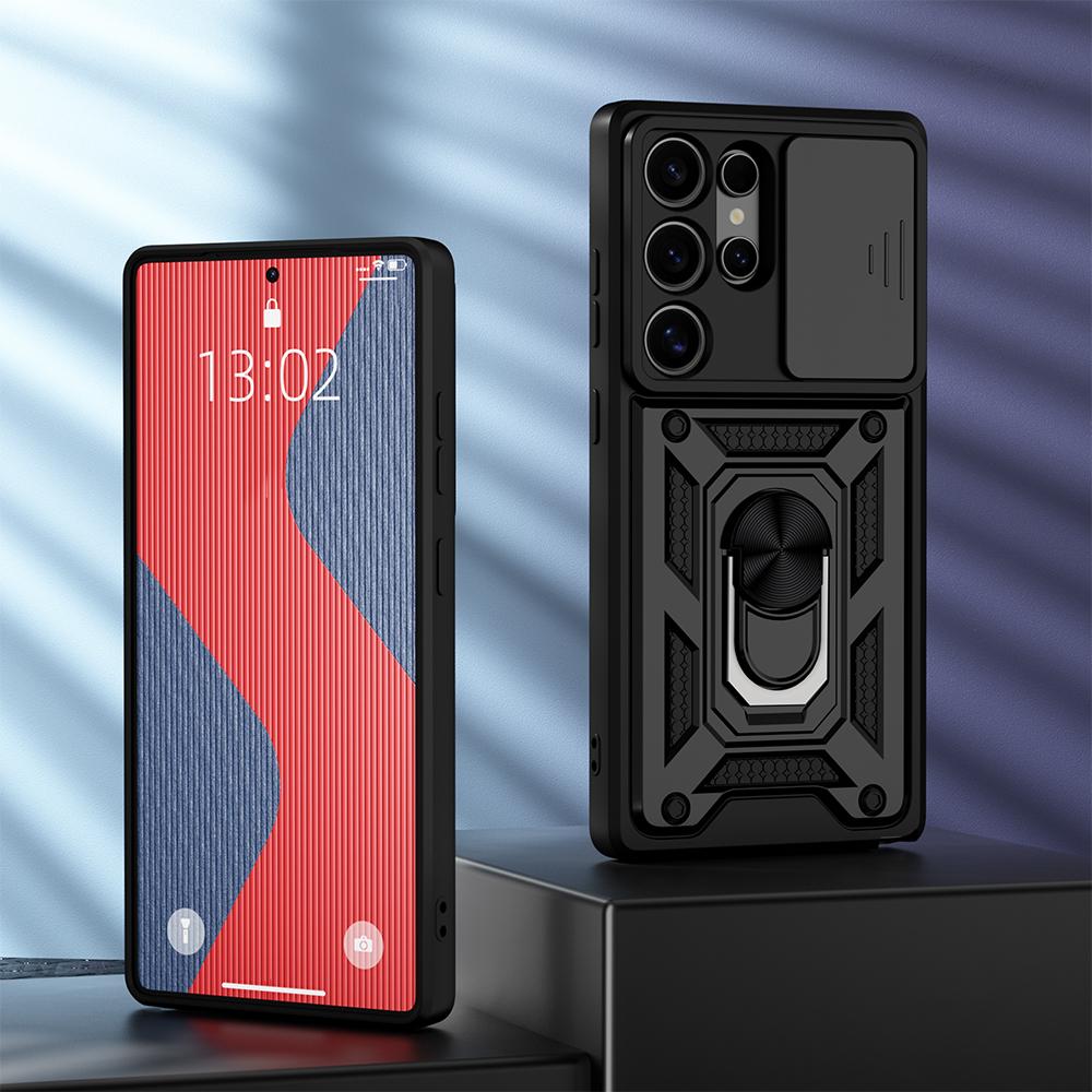KEYSION Противоударный чехол для Samsung S25 Ultra 5G S25+ Plus Slide Camera Защитное кольцо Подставка Чехол для телефона для Galaxy S24 FE 5G