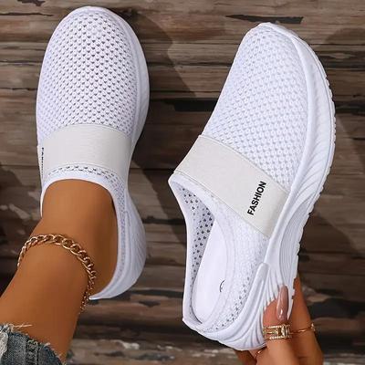Женские белые повседневные кроссовки Slip-On - сетчатые тапочки из дышащей ткани