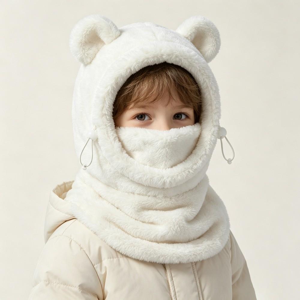 Plush Fleece Winter Hat Scarf Mask Bear Ear Kids Ski Hood Kids Neck Warmer Children