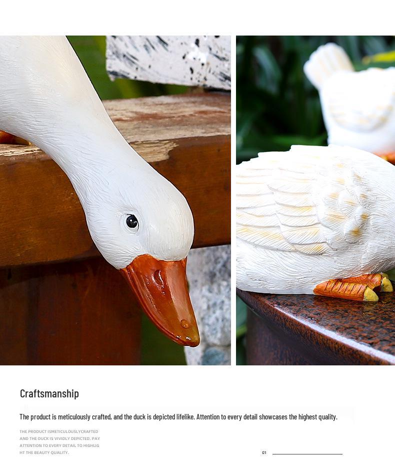 Белый пруд с утками и рыбами - Садовая фигурка из смолы