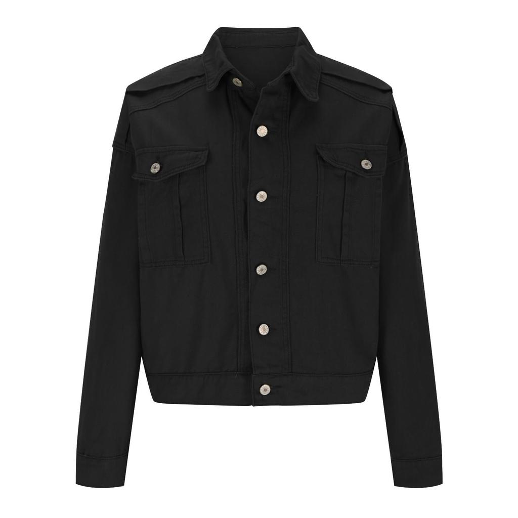 Women's Stretch Denim Jacket Long Sleeve Jean Jacket Trucker Jacket With Pocket