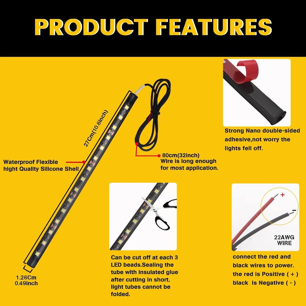 E-Bright Amber/Yellow Led Strip Lights for Cars 5050 SMD Waterproof Golf Amber