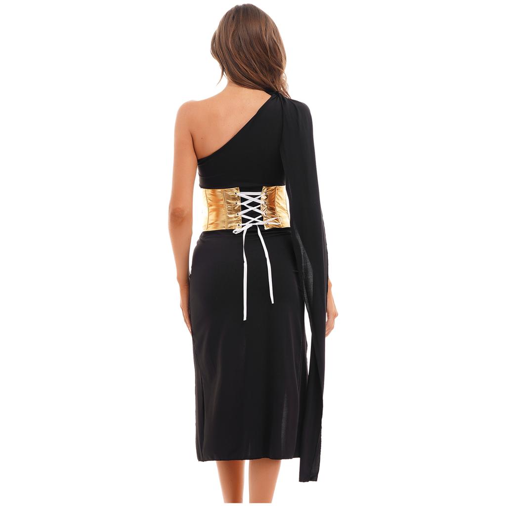 Женский костюм греческого бога на Хэллоуин, карнавал, вечеринку, косплей, платье для ролевых игр, платье на одно плечо с головным убором для сценического выступления