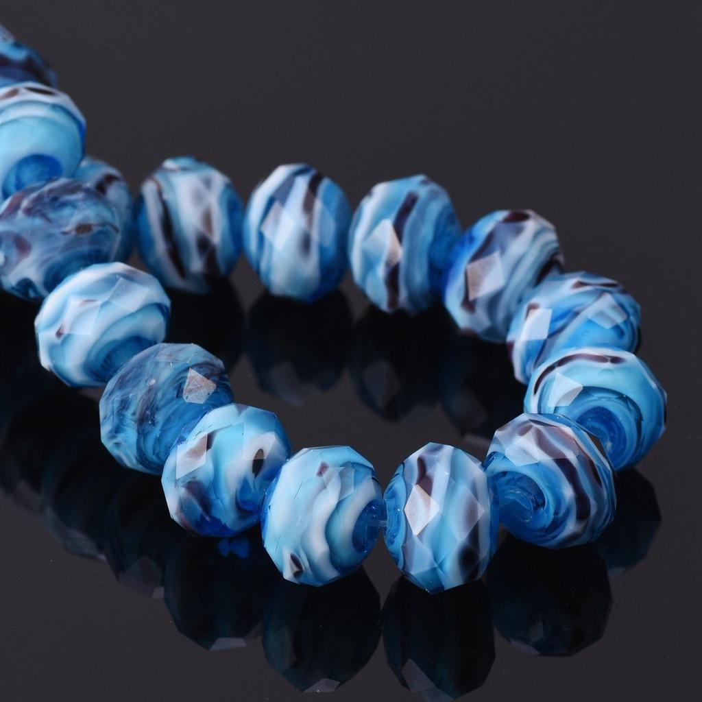 10pcs 12x8mm Rondelle Faceted Opaque Lampwork Glass Loose Spacer Beads For Jewelry Making DIY Crafts Findings