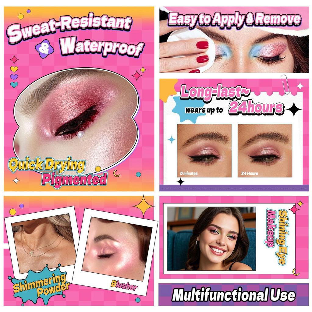 Флуоресцентные тени для век для лица, тени для век Planet Eyeshadow Glitter Highlight Eye Makeup, шелковистые кремовые тени для век