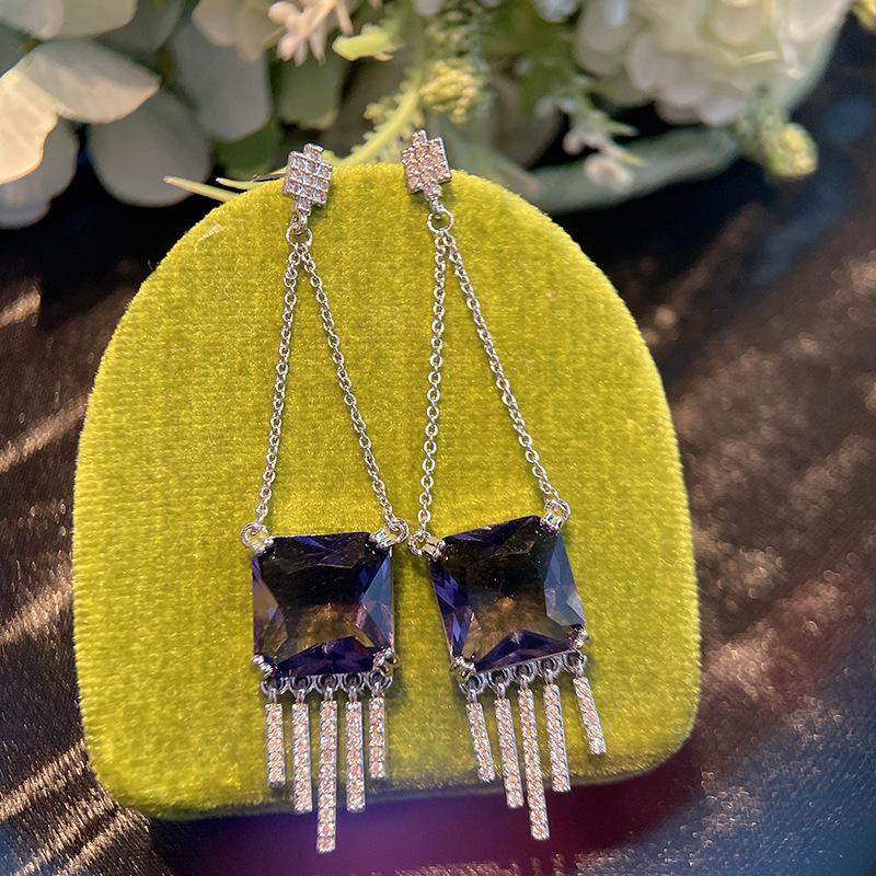 Креативные модные квадратные серьги-мешки с бахромой, слегка инкрустированные цирконием, трендовые украшения