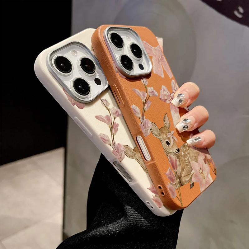 Cute Deer Floral Bow Pattern Phone Case For Samsung Galaxy S25 Ultra S24 S23 S22 Plus S21 FE A16 A26 A36 A56 A55 A54 A53 Cover