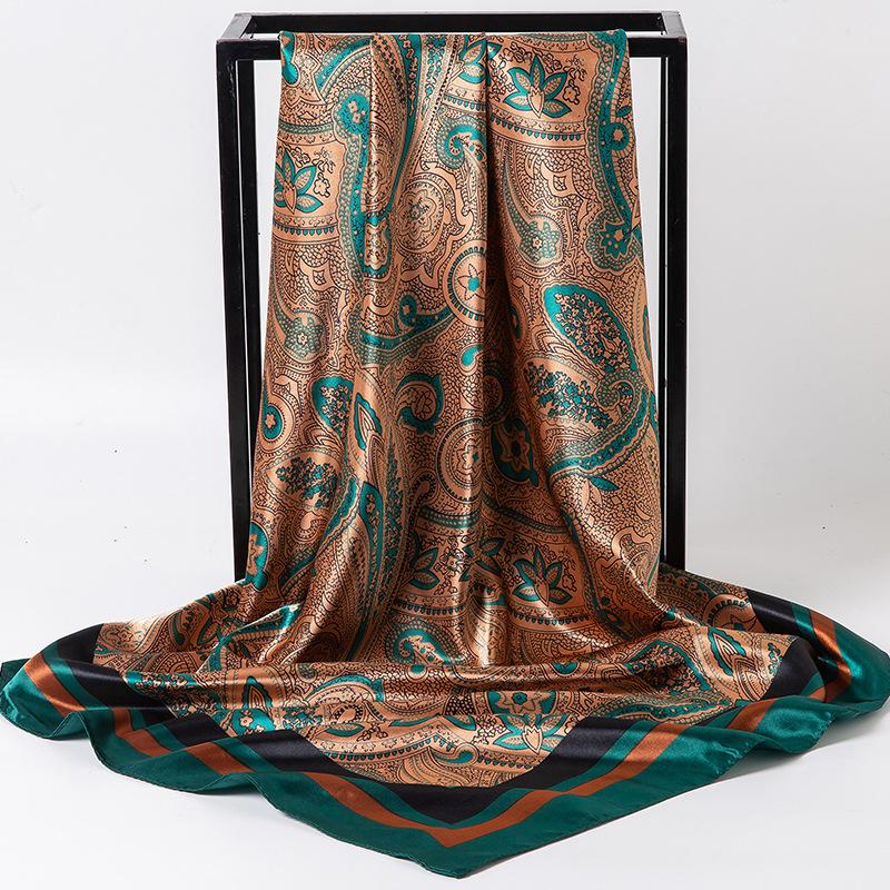 Spring/Summer New Women'S Silk Scarf 90 * 90cm Simulated Silk Twill Square Scarf Fashion Printed Large Square Scarf Professional Scarf