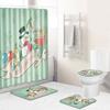 Christmas Shower Curtain Floor Mat Combination Four-Piece Bathroom Non-Slip Door Mat Foot Mat Bedroom Living Room Carpet