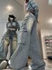 Винтажные мешковатые джинсы Harajuku 90-х годов Y2k, женские джинсовые брюки-карго с несколькими карманами в стиле гранж, повседневные широкие брюки с низкой посадкой