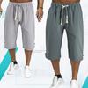 Men'S Cotton Linen Cropped Pants Summer Solid Breathable Linen Trousers Male Casual Capris Elastic Waist Casual Pants
