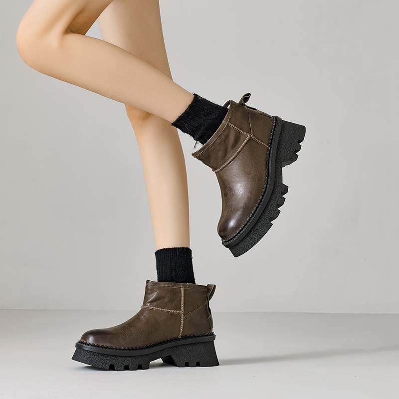 Krazing Pot Зимняя обувь из коровьей кожи, меха и шерсти, женские зимние ботинки, сохраняющие тепло, без застежек, европейский дизайн, устойчивые к холоду, ботильоны