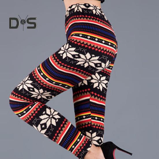Autumn Winter Women Pants Snowflake Elk Print High Waist Tummy Control Soft Elastic Thermal Skinny Butt Lifted Yoga Trousers Lady Leggings