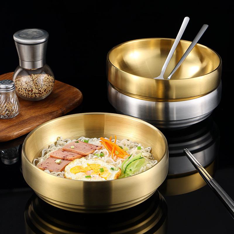 304 Stainless Steel Rice Salad Bowl Double Layer Ramen Kimchi Seasoning Bowls Sauce Dish Food Tableware