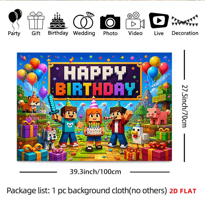 2D Flat Party Backdrop Banner - Line Drawing Birthday Wall Hanging, Multi-size Polyester Photo Background