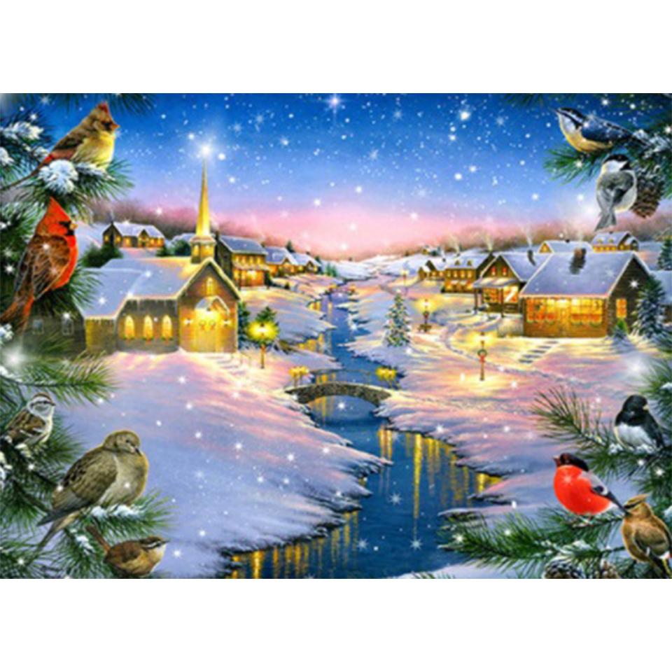 5D DIY Winter Landscape Diamond Painting Rhinestone Art Picture Full Diamond Embroidery Wall Sticker Gift Mosaic Embroidery Kit