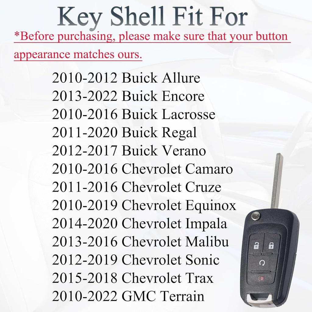 Чехол-брелок для ключа подходит для Chevrolet Sonic Trax Equinox Chevy Buick Encore GMC Terrain 4-кнопочный складной флип-пульт ДУ Чехол