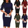Office Lady Solid Color Turn-down Collar Half Sleeve Bodycon Midi Pencil Dress