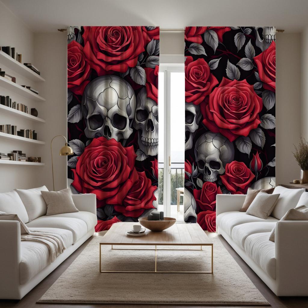 2 шт. HD Череп Роза занавеска Красный галстук цифровой печатный занавес украшение дома стиль Украсьте гостиную спальню Носите штангу занавески