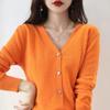 Women's V-Neck Knitted Cardigan Loose Slim Plus Size Sweater All-match Jacket Solid Color Basic Small Cardigans for Spring Autumn