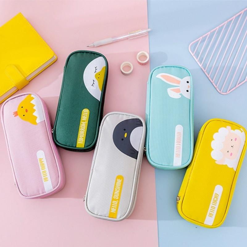 Creative Stationery Box Student Cute Simple Bag Zipper Oxford Cloth Cartoon Large Capacity Pencil Case School Supplies