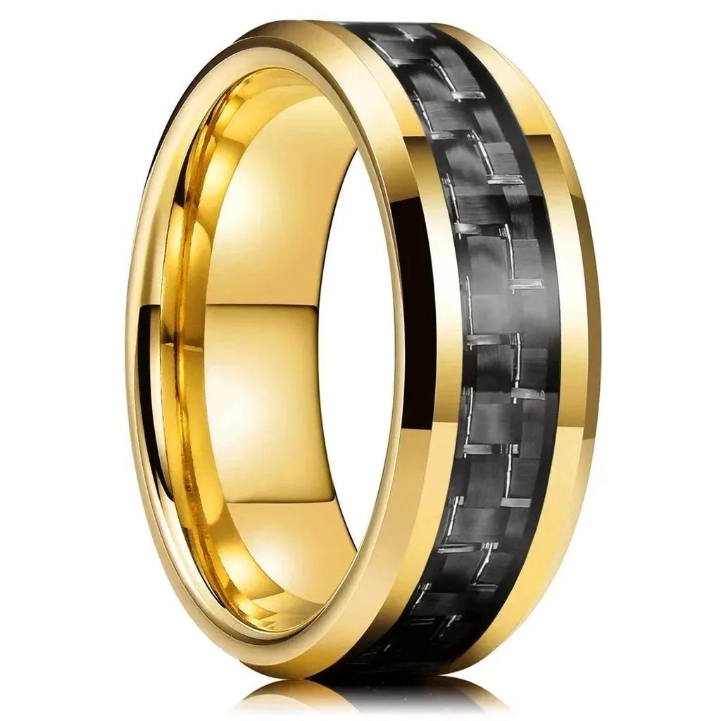 Vintage CopperColor Titanium Stainless Steel Rings for Men Black Carbon Fiber Ring Wedding Jewelry Christmas Gift Accessories