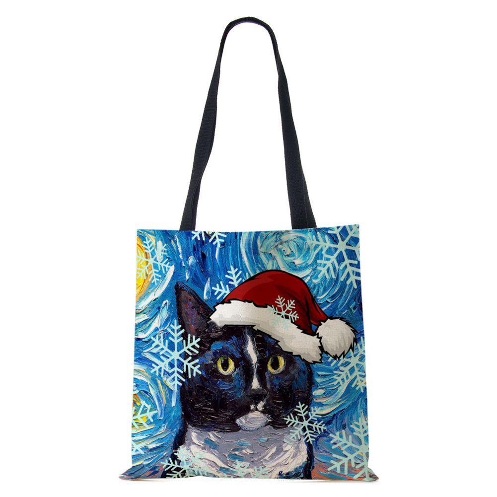 Рождественская Холщовая Сумка-Шоппер с Принтом Собаки Харадзюку Женская Многоразовая Сумка через Плечо 2022 Повседневная Вместительная Складная Сумка KTY