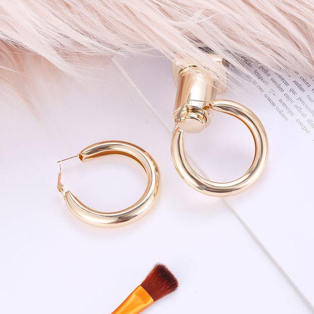 Personality 50 MM Big Gold Hoops Earrings Minimalist Thick Tube Round Circle Earrings for Women Zinc Alloy Trendy Hiphop Rock