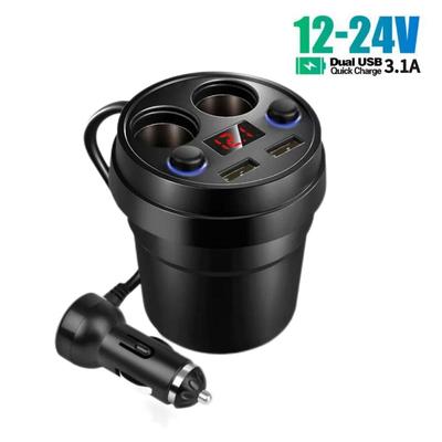Автомобильное зарядное устройство Dual USB 3.1A Разъем прикуривателя Разветвитель зарядного устройства Держатель чашки со светодиодным дисплеем напряжения Автомобильные аксессуары для GPS DVR